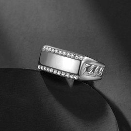 Joliernelle Vintage Fashion Link Chain Ring Stainless Steel Cubic Zirconia Band Signet Rings Jewellery Size 54 to 69, Non-precious metal, No Gemstone