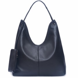 Genuine Leather Purses for Women Black Hobo Shoulder Bag Slouchy Handbag for Shopping, Work, Shopping and Everyday Use