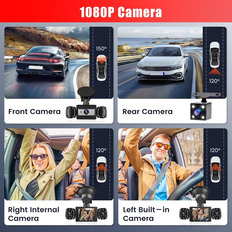 Fuluku 360 Degree Dash Cam View, 4 Channel Front Rear