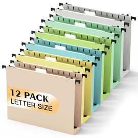 Carpeta colgante de plástico de capacidad adicional, paquete de 12 carpetas reforzadas para colgar tamaño carta, expansión resistente de 2 pulgadas, c