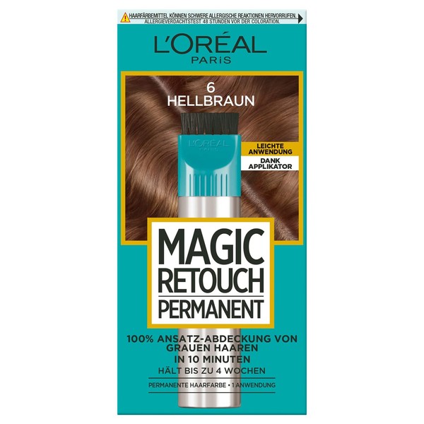 L'Oréal Paris Root Cover for Concealing Grey Hair, Long Lasting Hair Concealer, Magic Retouch Permanent, No. 6 Light Brown, 1 Piece