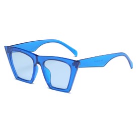 Azoxus - anteojos de sol para mujer, estilo retro, diseño de ojo de gato, Azul, Sobredimensionado