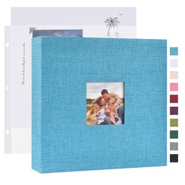 Mublalbum 8x8 Inch DIY Scrapbook Photo Album with 20 Plastic Sleeves 40 Pages Linen Cover 3 Ring Folder Binder for Wedding Baby Family and DIY Projects (Blue)