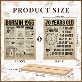 Benjia 70th Birthday Table Sign with Stand Happy 70 Years Old Birthday Signs Holder Table Display Vintage Born in 1955 UK Acrylic Poster Bday Gift Party Supply Home Decor For Men Women 20x25 cm