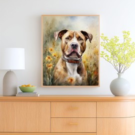 OKSGYTA DIY Paint by Numbers for Adults Pitbull and Flowers DIY Painting by Number Kits Oil Paint Drawing Canvas Home Decor, 40x50cm Without Frame