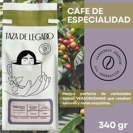 Café Premium de Especialidad en Grano - Veracruz - Mezcla Garnica Sarchimor - Tueste: Medio - Ideal para Cafetera Espresso y Prensa Francesa - Taza de Legado: Cafeteros 3ra Generacion - Bolsa de 340g