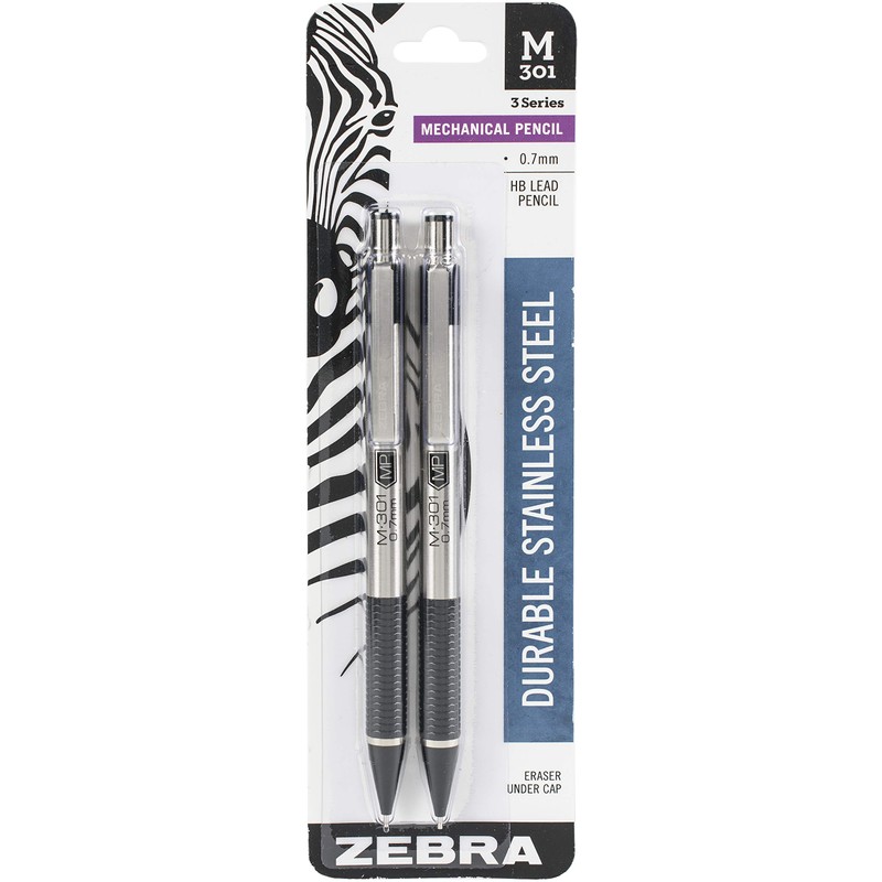 Zebra M-301 Mechanical Pencil, 0.7mm, Black, 2 Pack (54312)