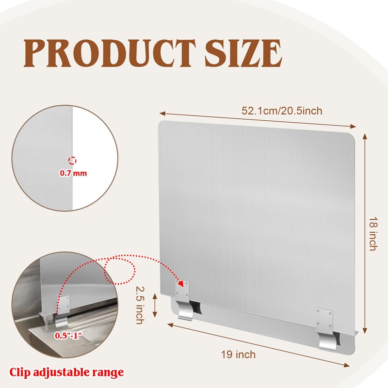 Ferraycle 2 Packs Stainless Steel Fryer Splash Guard Commercial Side