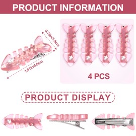 HINZIC 4pcs Fish Bone Hair Clips, Translucent Pink Small Barrettes, Resin No Crease Bangs Kawaii Hairpin, Duckbill Hair Accessories for Women Girls Toddlers Birthday Christmas Party