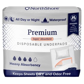 NorthShore Premium, 36 x 36, 45 oz., Peach Super-Absorbent Underpads (Chux), X-Large, Pack/10