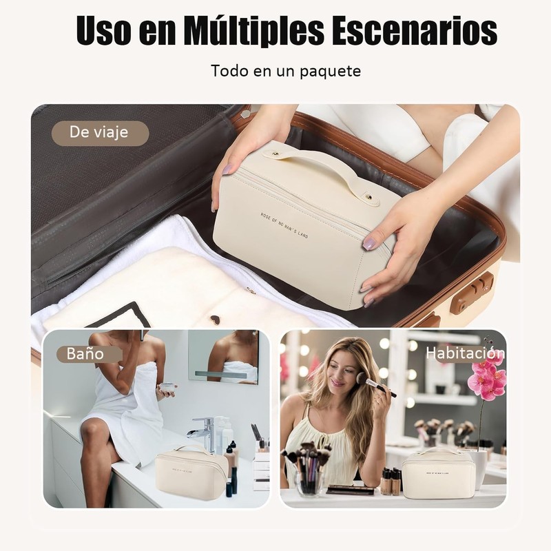 Bolsa de Cosmeticos de Viaje para Mujer, Cosmetiquera de Piel