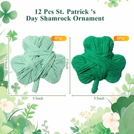 Chunm 12 Pcs St. Patrick 's Day Decorations Yarn Shamrock Ornament Green Shamrock Bowl Filler 5.9 Inches Good Luck Clover Vase Fillers for Table Centerpiece Scatter Tray Shelf Party(Classic)