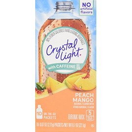 Crystal Light On The Go Peach Mango with Caffeine, 10-Packet Boxes (Pack of 4)