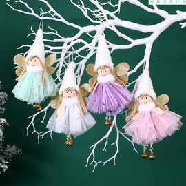 FZBNSRKO 4 Pack Christmas Angel Hanging Ornaments, Tree Decorations With Bells, Plush Crafts Elves Pendants for Xmas Home Party (Random Color)