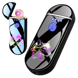 NINSI Spinning Arc Lighter, Windproof Flameless Electric Lighter, Touch Sensor Electronic Lighters, USB Rechargeable, with Dynamic Cool LED Lights, Wolf (Frosted Black)