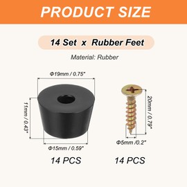 PATIKIL 14 Set Rubber Feet, 19x15x11mm Cutting Board Feet Non Slip Bumpers 5mm Screw on Rubber Feet Round Black Pads for Electronics Furniture Cutting Board Chairs Cabinet Sofa Speaker