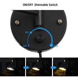 TRLIFE Wall Sconce Plug in, Dimmable Swing Arm Wall Lights with Plug in Cord Wall Mounted Light Industrial Wall Sconce, E26 Base, UL Listed