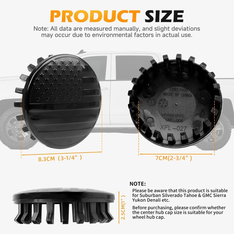 DREAMOTOR 3 1/4 inches=83MM Wheel Center Caps-Outer 83MM, Inner 73MM