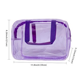 TotePrint PVC Clear Pure Color Transparent Large Zipper Cosmetic Pouch Travel Makeup Cosmetic Bag with Handle for Travel Bathroom Toiletry Organizer, purple, Modern