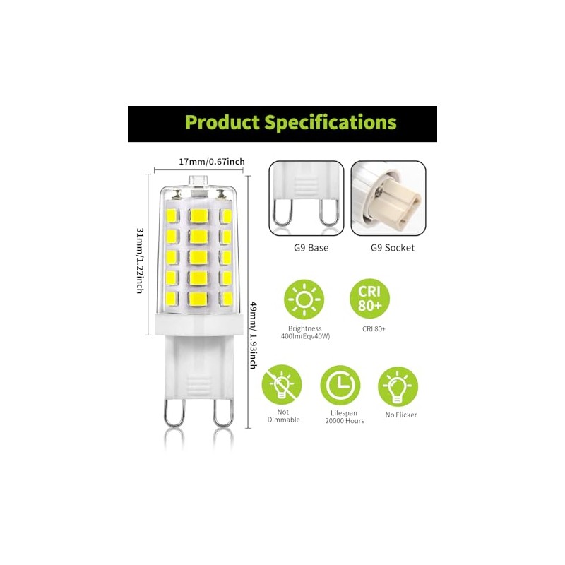 Joutameili 6 Pack G9 LED Bulb 4W Equivalent 40 Watt,