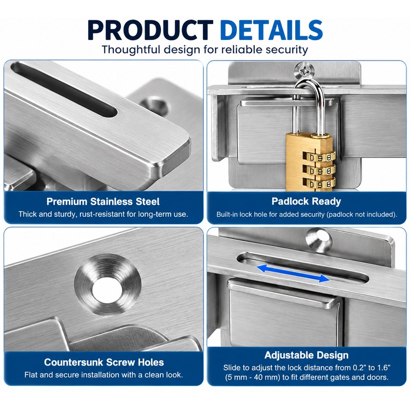 Flip Gate Latch with Padlock Hole,gate Latch for Fence, Heavy