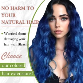 RUNATURE Blue Tape in Hair Extensions Human Hair Royal Blue Colored Tape Hair Extensions Human Hair Blue Hair Extensions Tape in Real Human Hair Highlight for Kids in Party 14 Inch 20g 10pcs