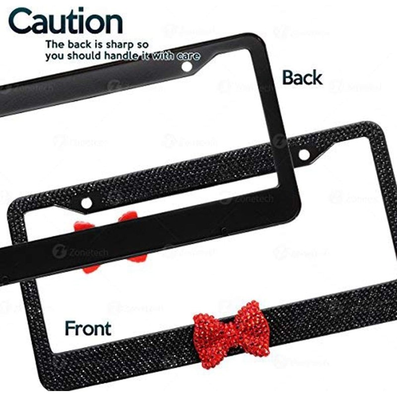 ZONETECH Shiny Bling Rhinestone License Plate Cover Frame (Red Bow