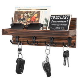 L'Aube Key Holder for Wall, Chalkboard, Wall Mounted Mail Organizer, Decorative Rack with 4 Double Hooks, Rustic Mail Shelf, Wooden Key Hanger for Entryway Décor, Simple Design and Beauty, Dark Brown