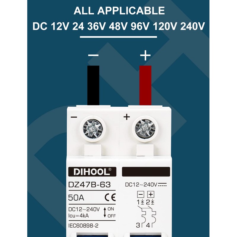 DIHOOL DC Circuit Breaker,50A 2 Pole,12V to 240 Volt Solar