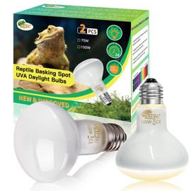 BOEESPAT Pack of 2 Reptile Basking Light Bulbs - Incandescent 100W Simulated Sunlight UVA Heat Bulbs for Bearded Dragons, Geckos, Iguanas, Lizards, Amphibians & Small Pets