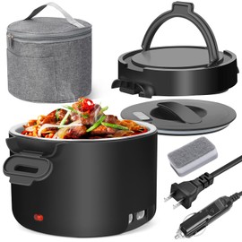 Electric Lunch Box, 1L/34oz Portable Food Warmer Dishwasher-Safe Perfect for On-the-Go Car/Truck/Office/Travel Use, Stylish Food Heater Ideal Men Women's Gifts (Black)