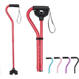 BeneCane Walking Cane Adjustable Cane with Offset Soft Cushioned Handle for Men & Women Lightweight Comfortable Extra Stability Base Mobility Aid for Men Women and Seniors Red