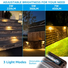 LEONLITE 12 Inch Dimmable LED Hardscape Lighting 3-Way, 3W/5W/7W Retaining Wall Lights, 120° Swivel Step Light, 12V-24V Paver Lights Low Voltage, IP65, 3000K Warm White, ETL Listed, Pack of 4