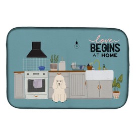 Caroline's Treasures CK7774DDM White Poodle Kitchen Scene Dish Drying Mat Absorbent Dish Drying Mat Pad for Kitchen Counter Dish Drainer Mat for Countertop, 14 x 21", Multicolor