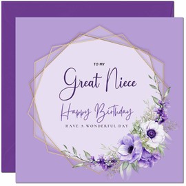 Great Niece Birthday Card for Men women - Floral Beautiful Birthday Cards for Great Niece