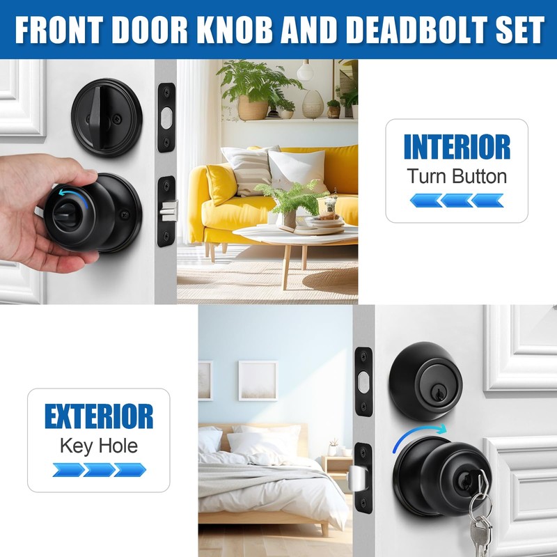 3 Sets Entry Door Knob and Single Cylinder Deadbolt Combo