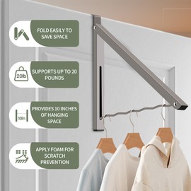 RMERVE 2 Pcs Grey Over The Door Hanger Organizer Drying Rack Collapsible Retractable Clothes Drying Rack Space Saver for Hanging Clothes Towels Bathrooms, Carbon Steel Material