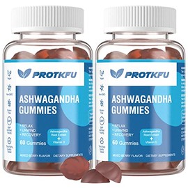 ProTKFU Paquete de 2 gomitas Ashwagandha y gomitas de vitamina D3, suplemento orgánico de Aswangdha para mejorar el sueño, aliviar el estrés y la calm