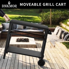 DNKMOR Dining Cart Table with Three Shelf, Movable Outdoor BBQ Grill Pizza Oven Stand with Three Hooks, Kitchen Cart Island Multifunctional Food Prep Table for Inside and Outside (Black)