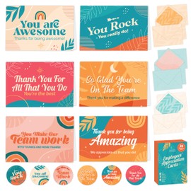 Decorably 24 Pack 6x4in Employee Appreciation Cards with Envelopes and Stickers, 6 Retro Designs Staff Appreciation Cards, Blank Inside - Promotion, Recognition, Work Anniversary