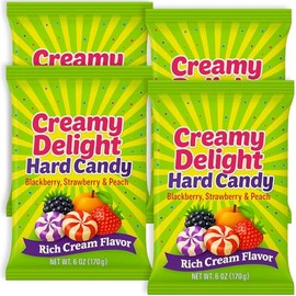 Creamy Delight Hard Candy 4 Bags - Strawberry, Peach & Blackberry Flavor - Individually Wrapped, Swirled in Rich Cream Candies 24 oz Total