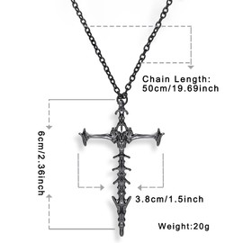 YZMOXNL Skeleton Cross Necklace Punk Skull Spine Pendent Necklace Hip Hop Skull Jewelry for Men and Women