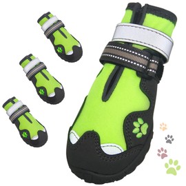 FISHOAKY Dog Shoes, Dog Shoes for Small Dogs, Anti Slip Dog Boots & Paw Protectors for Winter Snowy and Summer Hot Pavement, 4 Pack Dog Booties Waterproof for Puppy Dogs with Green (Size 1)