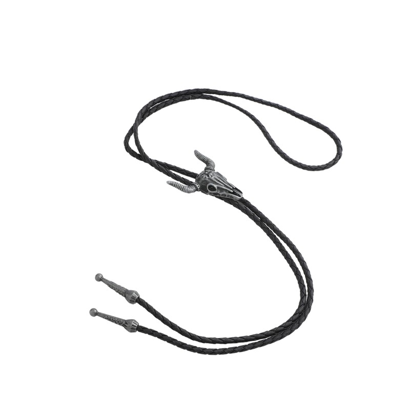 Bolo Tie Bull Skull Silver Necklace Pendant Bootlace Shoestring Necktie