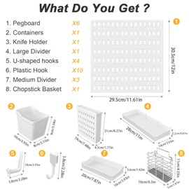 Aupekro Pegboard Combination Kit, Pegboard Wall Organizer with 6 Pegboards & 21 Accessories Hanging, Pegboard Combination Wall Organizer Kit for Office, Nursery & Home Storage, Key Holder, White