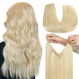 HOTBANANA Wire Hair Extensions, 14 inch 75g Bleach Blonde Fish Line Hair Extensions Real Human Hair Straight Invisible Wire Hair Extensions Remy Hair Extensions