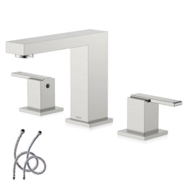 KENES 2 Handle Widespread Bathroom Faucets Brushed Nickel, Bathroom Sink Faucet 3 Hole Vanity Faucet with Lead-Free Supply Hose, KE-9050