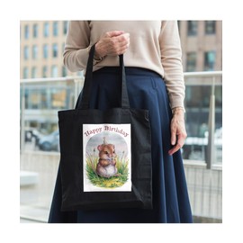 Hippowarehouse Happy Birthday cute dormouse watercolour Tote Shopping Gym Beach Bag 42cm x38cm, 10 litres