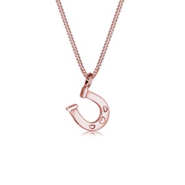 Elli Children's Horseshoe Pendant Heart Lucky Love Delicate in 925 Sterling Silver Rose Gold-Plated, Sterling Silver, No Gemstone
