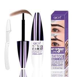 Qiciy Tattoo Eyebrow Gel Easy Peel Off, Easy Peel-Off Eyebrow Gels - Waterproof & Sweatproof for All Skin Types, Temporary Eyebrow-Gel, Long Lasting, Built in Brush (Light Brown #2)